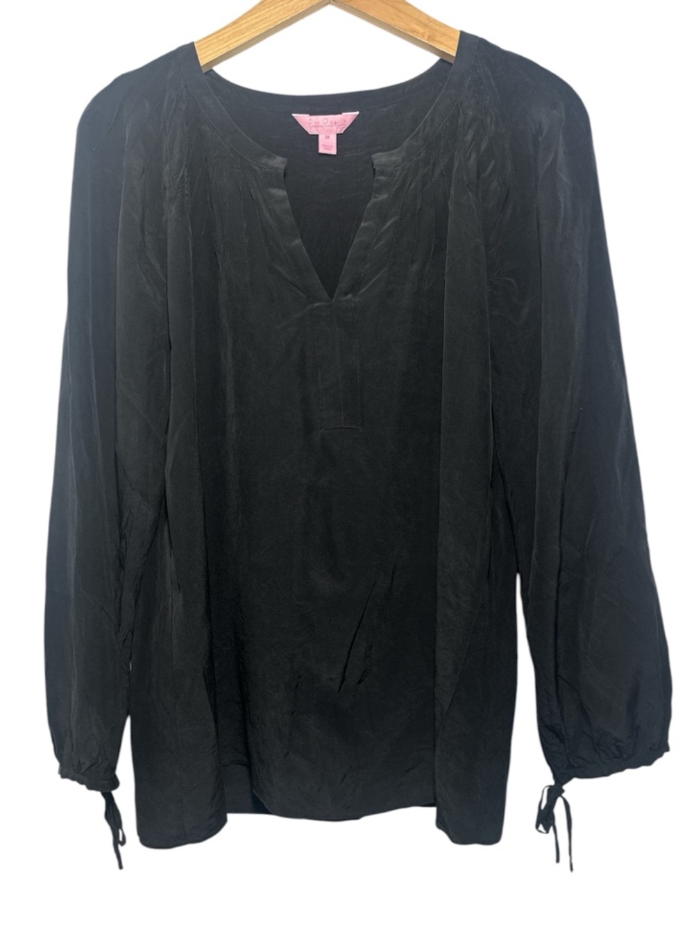 Lilly Pulitzer Silk Black Long Sleeve Split Neck Blouse